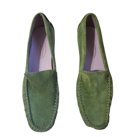 Talbots Green Leather Suede Slip-On Loafers Sz US 5.5 Comfort Career Y2K Preppy - Picture 3 of 11